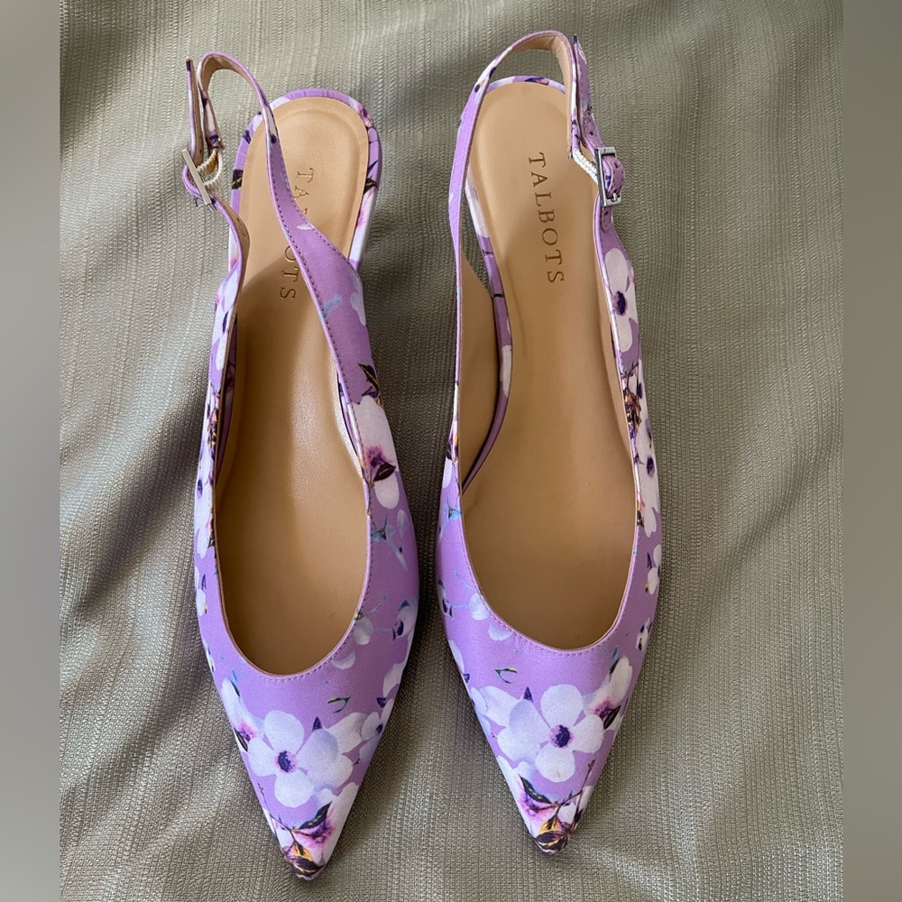 Talbots Pansy Purple Pippa Kitten Heels Floral (never worn)
